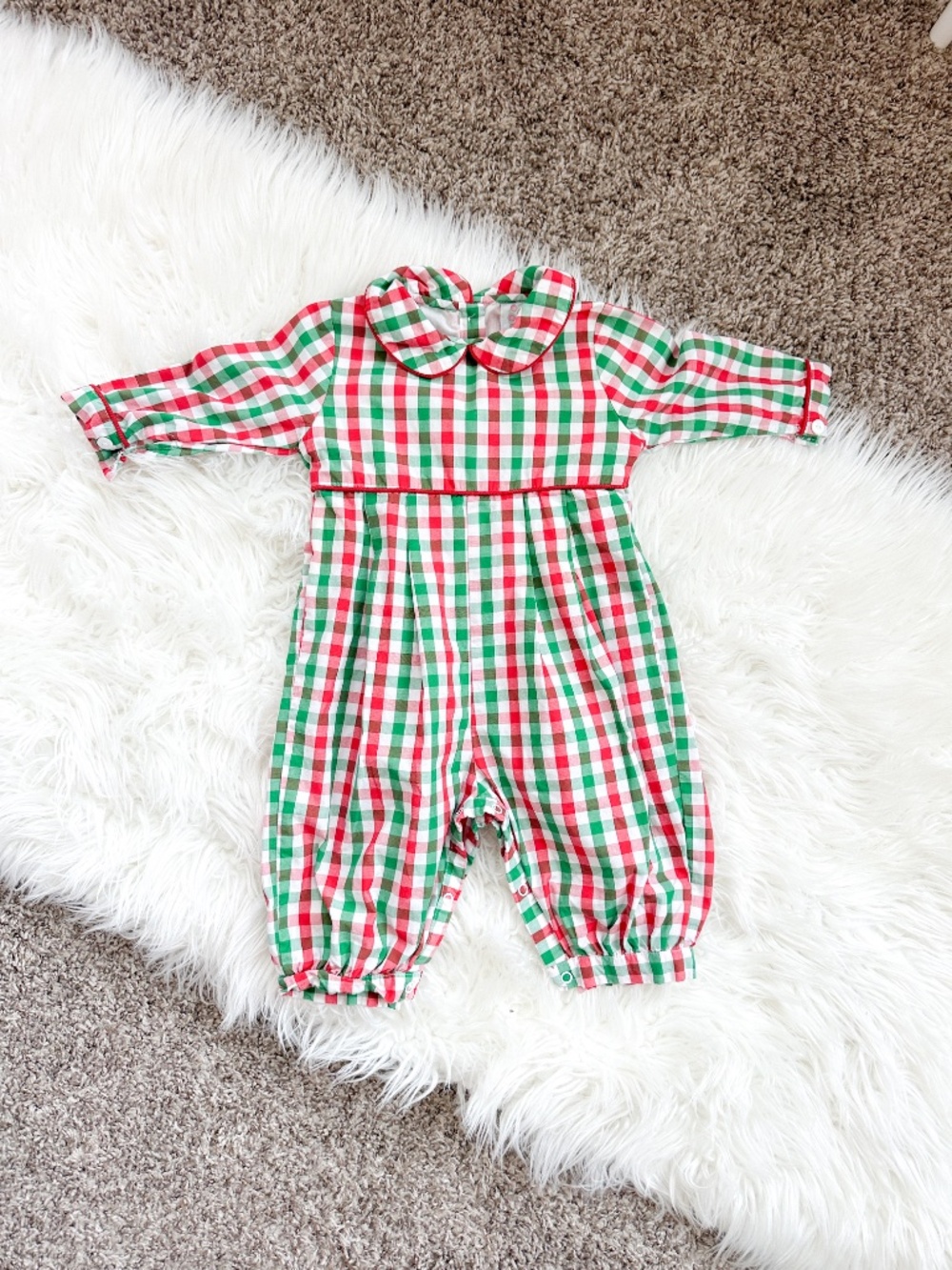 Classic Plaid One-Piece Romper in Red & Green